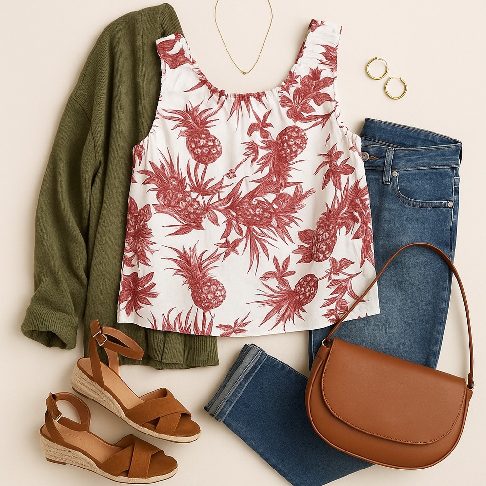 NWT a.n.a Red Tropical Pineapple Print Sleeveless Top – Size M